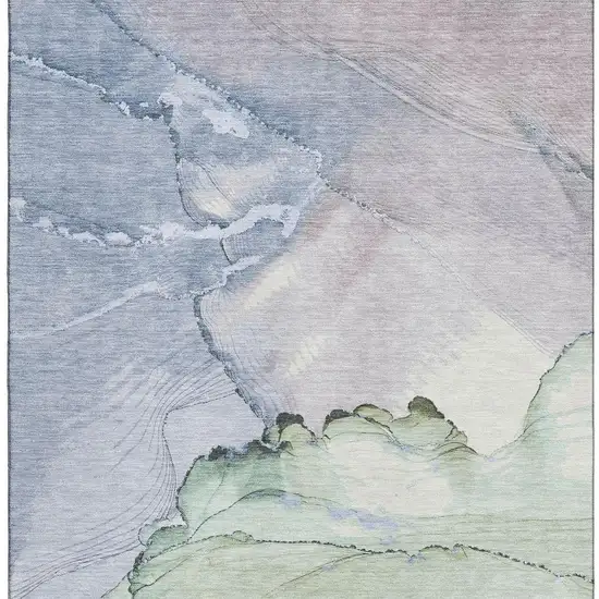 Artichoke Green Lavender And Ivory Abstract Washable Area Rug With UV Protection Photo 2