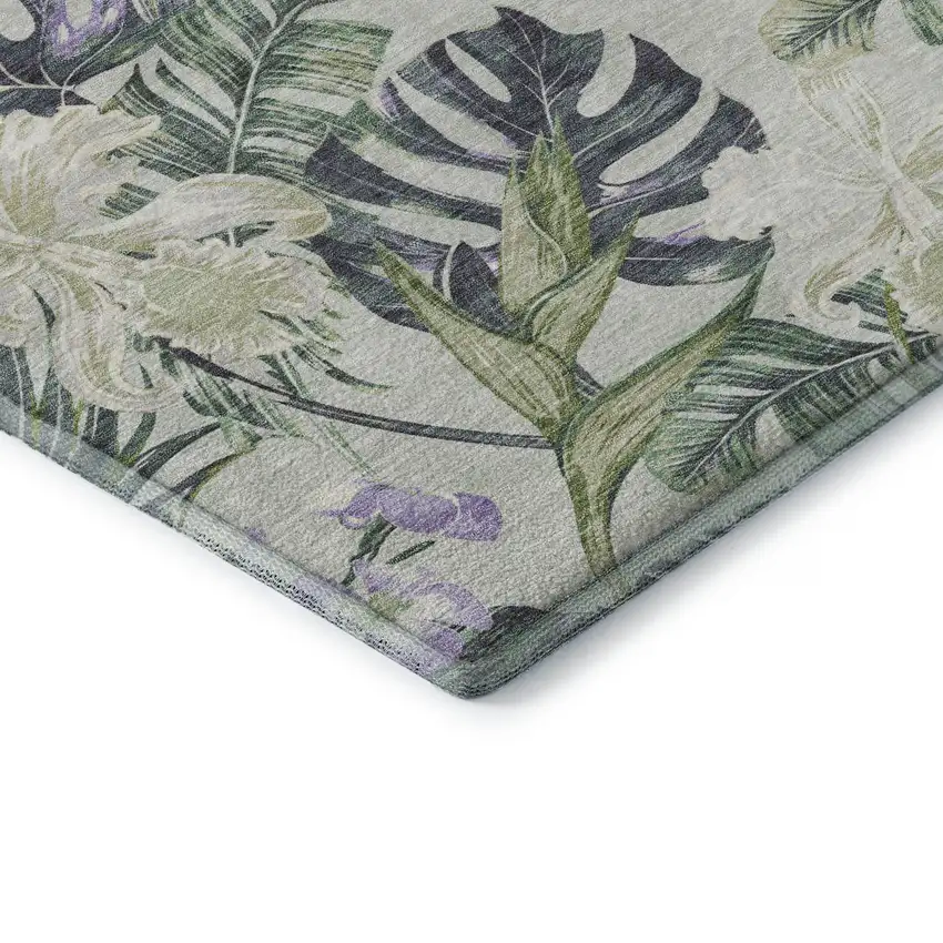 Artichoke Green Lavender And Ivory Floral Washable Area Rug With UV Protection Photo 7