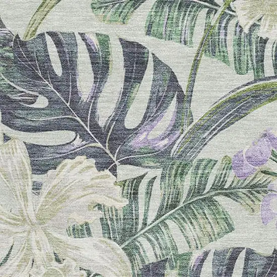 Artichoke Green Lavender And Ivory Floral Washable Area Rug With UV Protection Photo 2
