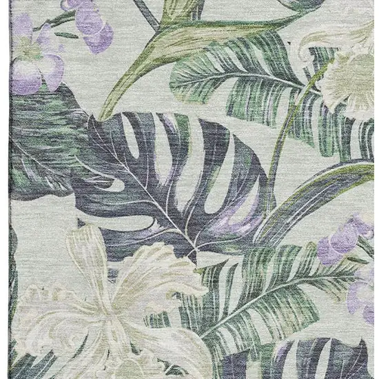 Artichoke Green Lavender And Ivory Floral Washable Area Rug With UV Protection Photo 3
