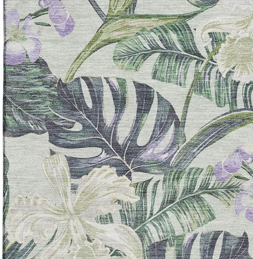 Artichoke Green Lavender And Ivory Floral Washable Area Rug With UV Protection Photo 2
