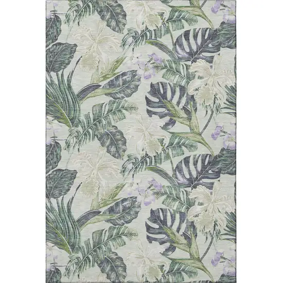 Artichoke Green Lavender And Ivory Floral Washable Area Rug With UV Protection Photo 3