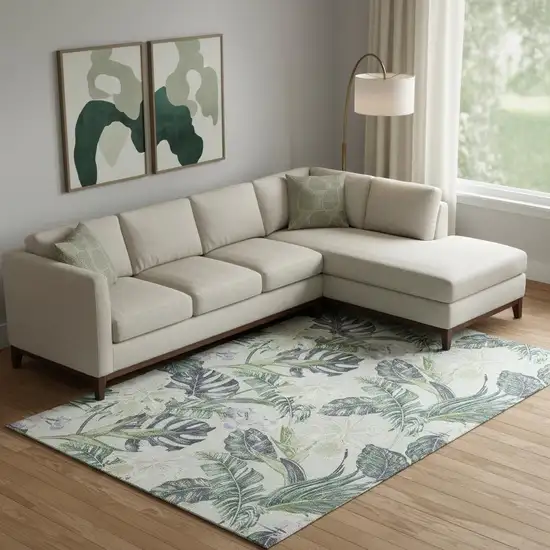 Artichoke Green Lavender And Ivory Floral Washable Area Rug With UV Protection Photo 2