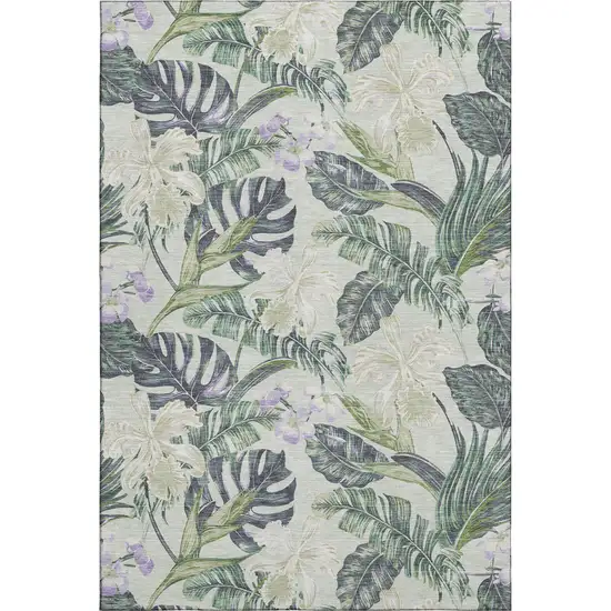 Artichoke Green Lavender And Ivory Floral Washable Area Rug With UV Protection Photo 1