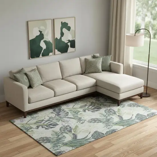 Artichoke Green Lavender And Ivory Floral Washable Area Rug With UV Protection Photo 2