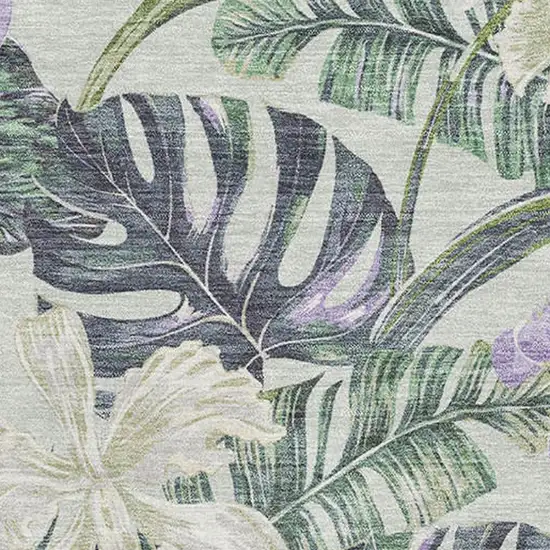Artichoke Green Lavender And Ivory Floral Washable Area Rug With UV Protection Photo 2