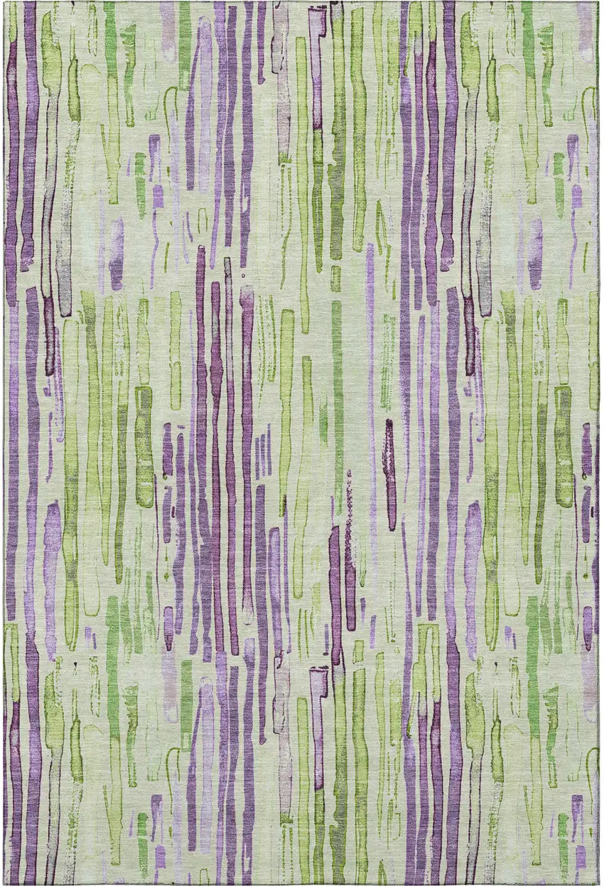 Artichoke Green Lavender And Ivory Striped Washable Area Rug With UV Protection Photo 3