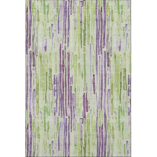 Artichoke Green Lavender And Ivory Striped Washable Area Rug With UV Protection Photo 3