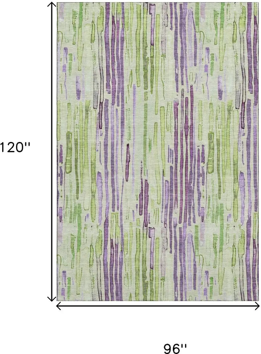 Artichoke Green Lavender And Ivory Striped Washable Area Rug With UV Protection Photo 9