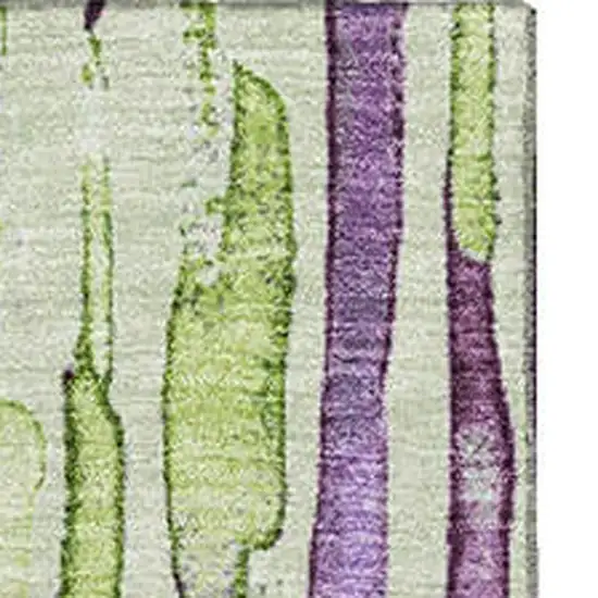 Artichoke Green Lavender And Ivory Striped Washable Area Rug With UV Protection Photo 3