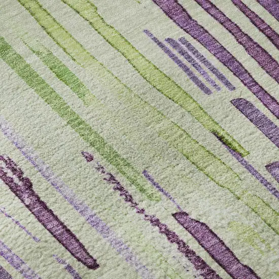 Artichoke Green Lavender And Ivory Striped Washable Area Rug With UV Protection Photo 9
