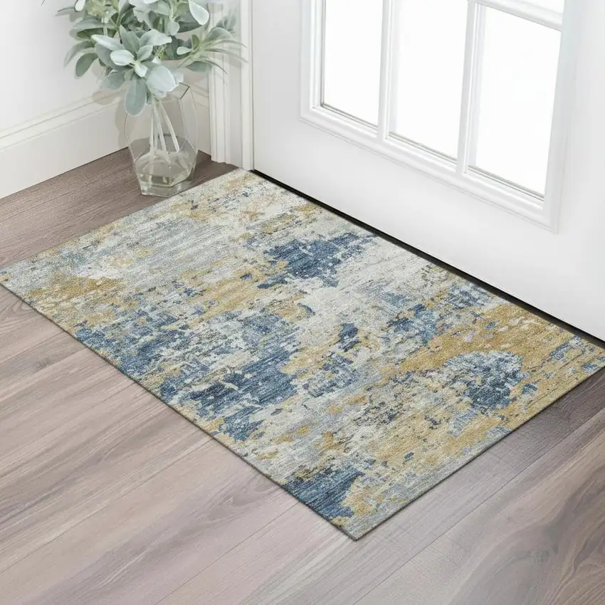 Artichoke Green Lavender And Taupe Abstract Washable Area Rug With UV Protection Photo 2