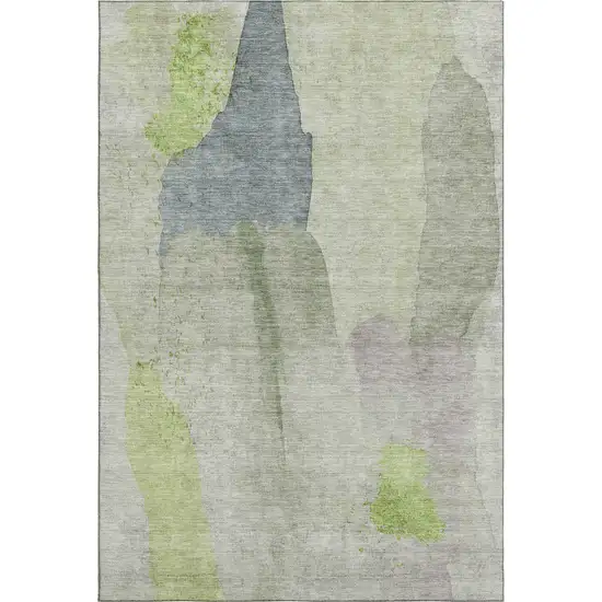 Artichoke Green Lavender And Taupe Abstract Washable Area Rug With UV Protection Photo 7