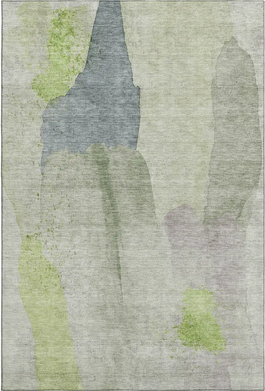 Artichoke Green Lavender And Taupe Abstract Washable Area Rug With UV Protection Photo 7
