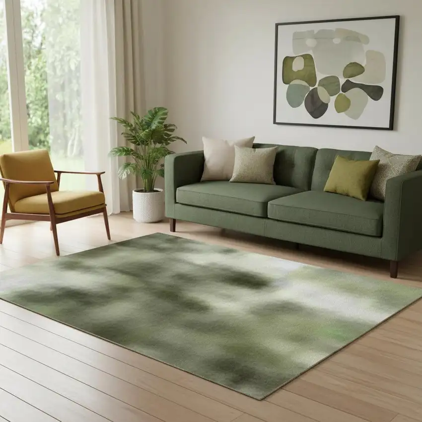 Artichoke Green Lavender And Taupe Abstract Washable Area Rug With UV Protection Photo 2