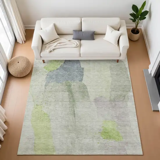 Artichoke Green Lavender And Taupe Abstract Washable Area Rug With UV Protection Photo 4