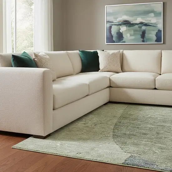 Artichoke Green Lavender And Taupe Abstract Washable Area Rug With UV Protection Photo 2