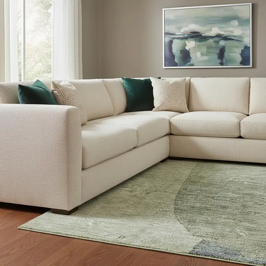 Artichoke Green Lavender And Taupe Abstract Washable Area Rug With UV Protection Photo 2