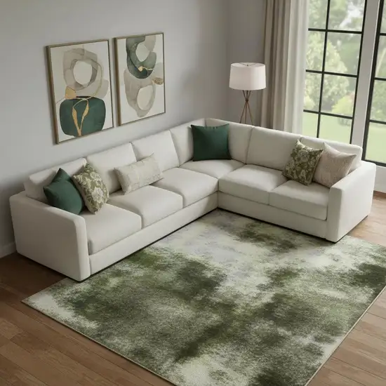 Artichoke Green Lavender And Taupe Abstract Washable Area Rug With UV Protection Photo 2