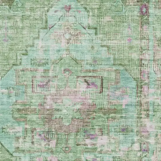 Artichoke Green Lavender And Teal Oriental Washable Area Rug With UV Protection Photo 2