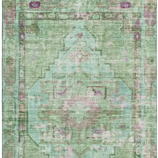 Artichoke Green Lavender And Teal Oriental Washable Area Rug With UV Protection Photo 3