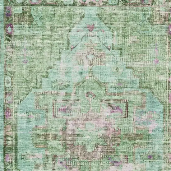 Artichoke Green Lavender And Teal Oriental Washable Area Rug With UV Protection Photo 2