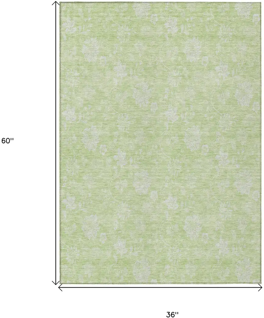 Artichoke Green Mint Green And Ivory Floral Washable Indoor Outdoor Area Rug Photo 3