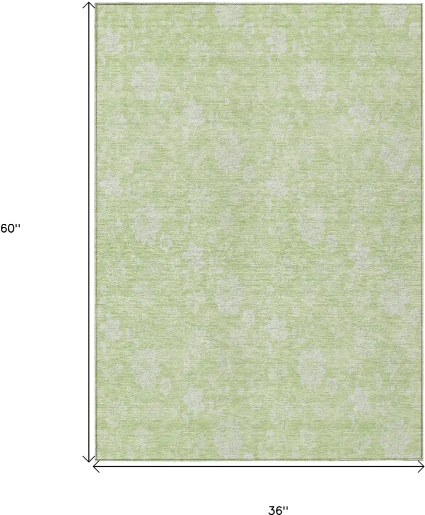 Artichoke Green Mint Green And Ivory Floral Washable Indoor Outdoor Area Rug Photo 3