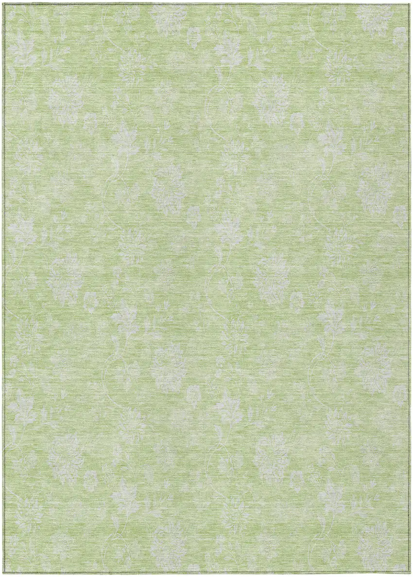 Artichoke Green Mint Green And Ivory Floral Washable Indoor Outdoor Area Rug Photo 2