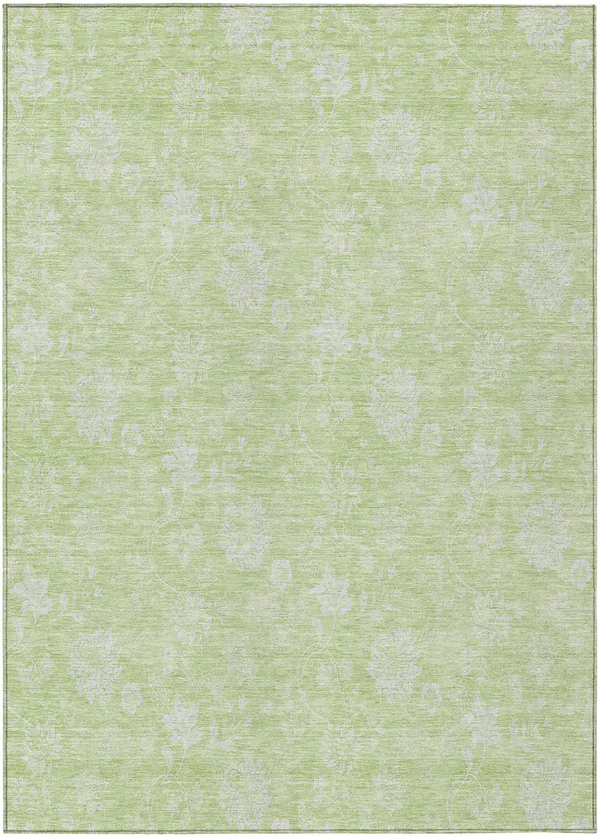 Artichoke Green Mint Green And Ivory Floral Washable Indoor Outdoor Area Rug Photo 2