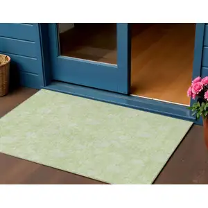 Photo of Artichoke Green Mint Green And Ivory Floral Washable Indoor Outdoor Area Rug