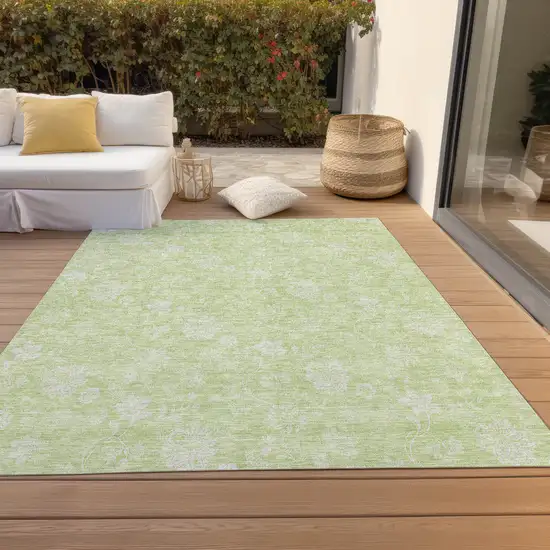 Artichoke Green Mint Green And Ivory Floral Washable Indoor Outdoor Area Rug Photo 7