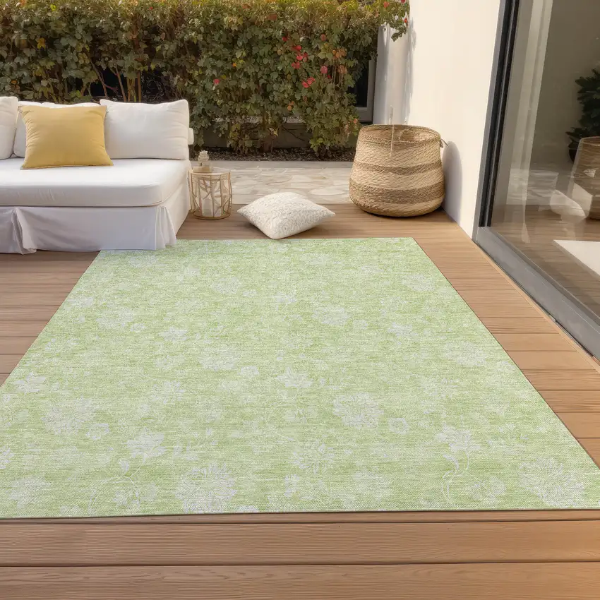 Artichoke Green Mint Green And Ivory Floral Washable Indoor Outdoor Area Rug Photo 7