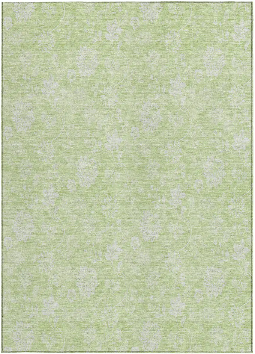Artichoke Green Mint Green And Ivory Floral Washable Indoor Outdoor Area Rug Photo 6