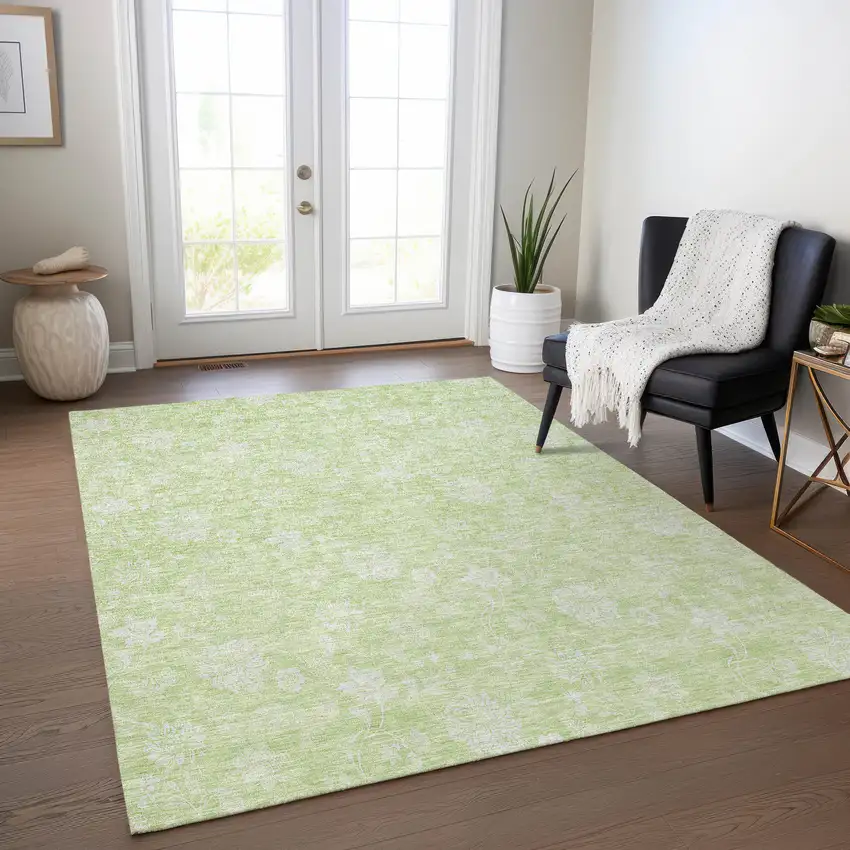 Artichoke Green Mint Green And Ivory Floral Washable Indoor Outdoor Area Rug Photo 8