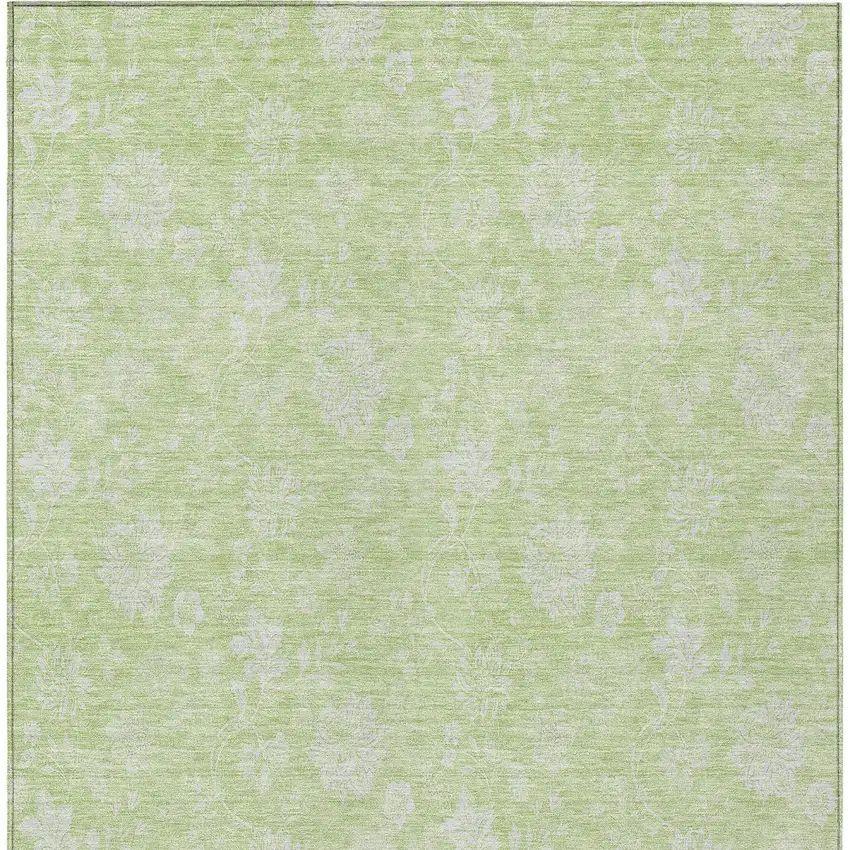 Artichoke Green Mint Green And Ivory Floral Washable Indoor Outdoor Area Rug Photo 6