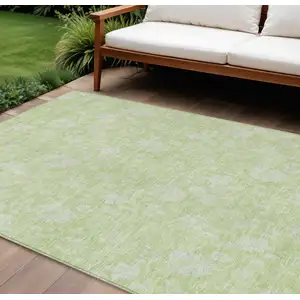 Photo of Artichoke Green Mint Green And Ivory Floral Washable Indoor Outdoor Area Rug