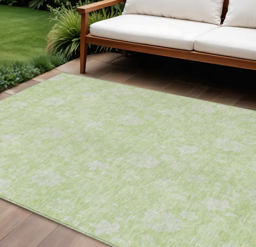 Artichoke Green Mint Green And Ivory Floral Washable Indoor Outdoor Area Rug Photo 1