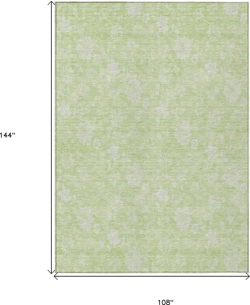 Artichoke Green Mint Green And Ivory Floral Washable Indoor Outdoor Area Rug Photo 3