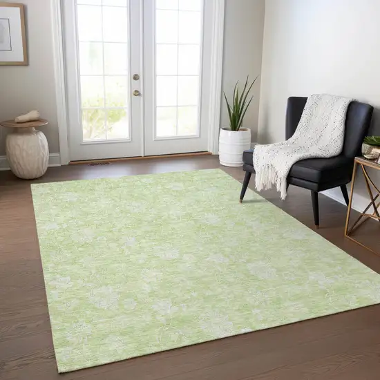 Artichoke Green Mint Green And Ivory Floral Washable Indoor Outdoor Area Rug Photo 8