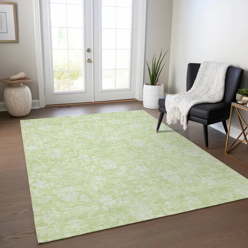 Artichoke Green Mint Green And Ivory Floral Washable Indoor Outdoor Area Rug Photo 8