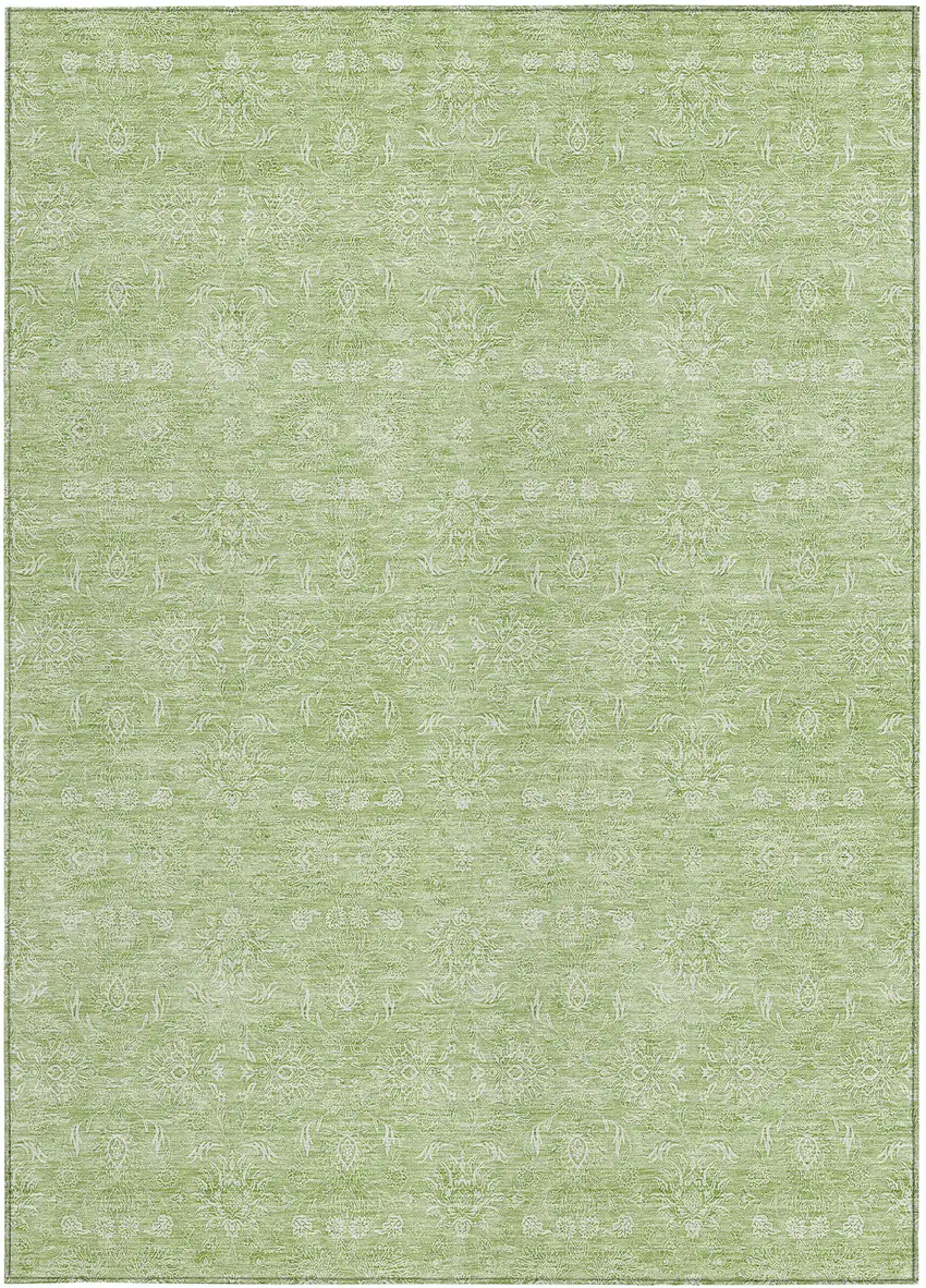 Artichoke Green Mint Green And Ivory Floral Washable Indoor Outdoor Area Rug Photo 3