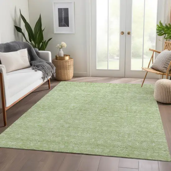 Artichoke Green Mint Green And Ivory Floral Washable Indoor Outdoor Area Rug Photo 5