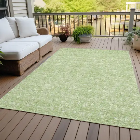 Artichoke Green Mint Green And Ivory Floral Washable Indoor Outdoor Area Rug Photo 4