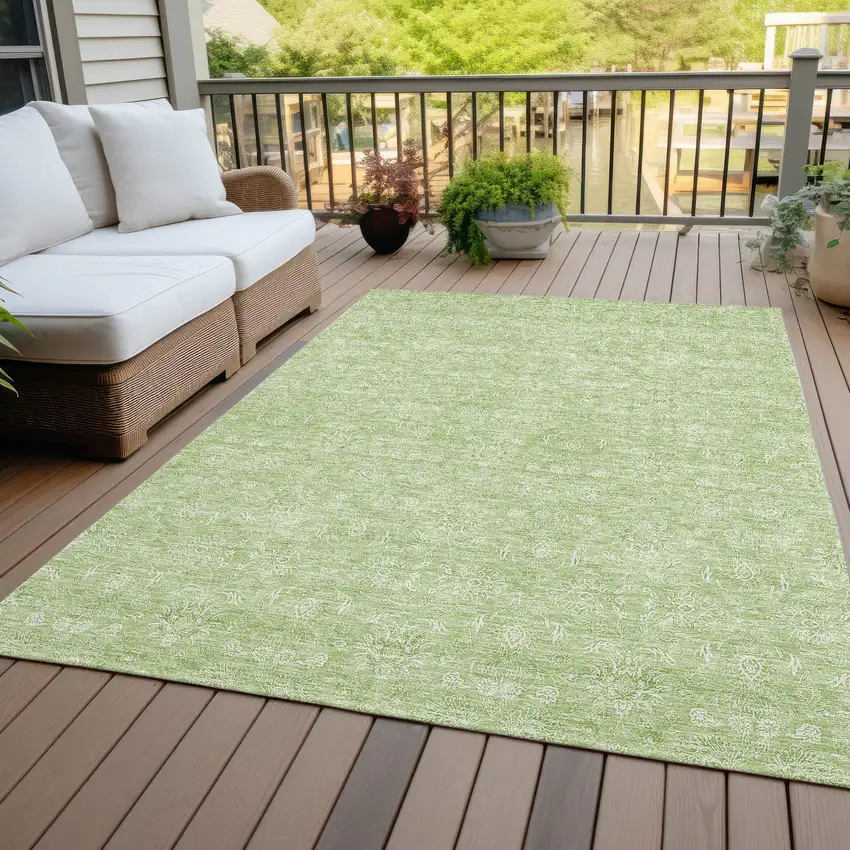 Artichoke Green Mint Green And Ivory Floral Washable Indoor Outdoor Area Rug Photo 4