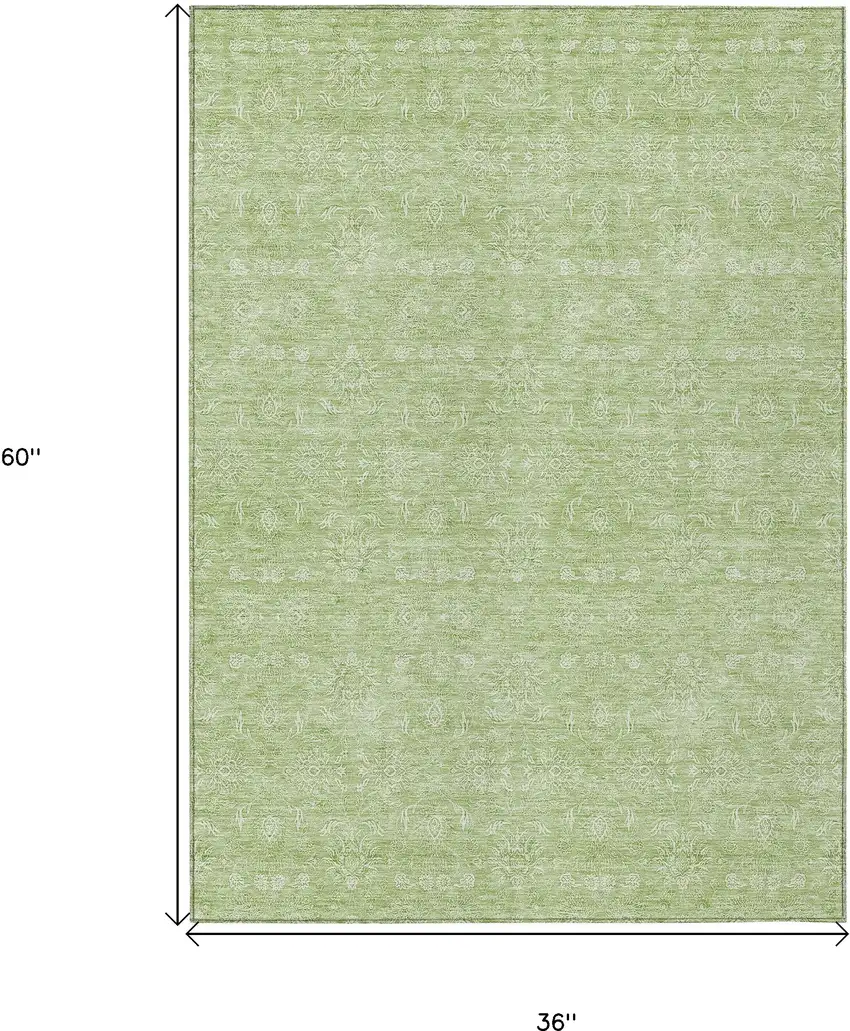 Artichoke Green Mint Green And Ivory Floral Washable Indoor Outdoor Area Rug Photo 8