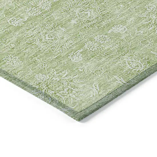 Artichoke Green Mint Green And Ivory Floral Washable Indoor Outdoor Area Rug Photo 2