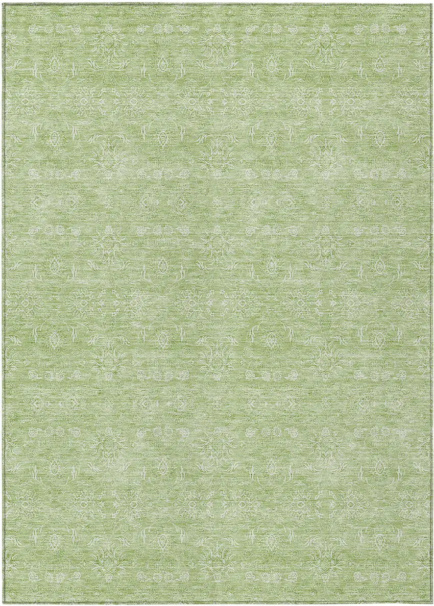 Artichoke Green Mint Green And Ivory Floral Washable Indoor Outdoor Area Rug Photo 1