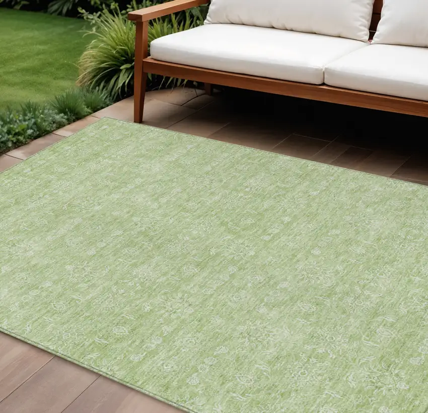 Artichoke Green Mint Green And Ivory Floral Washable Indoor Outdoor Area Rug Photo 1