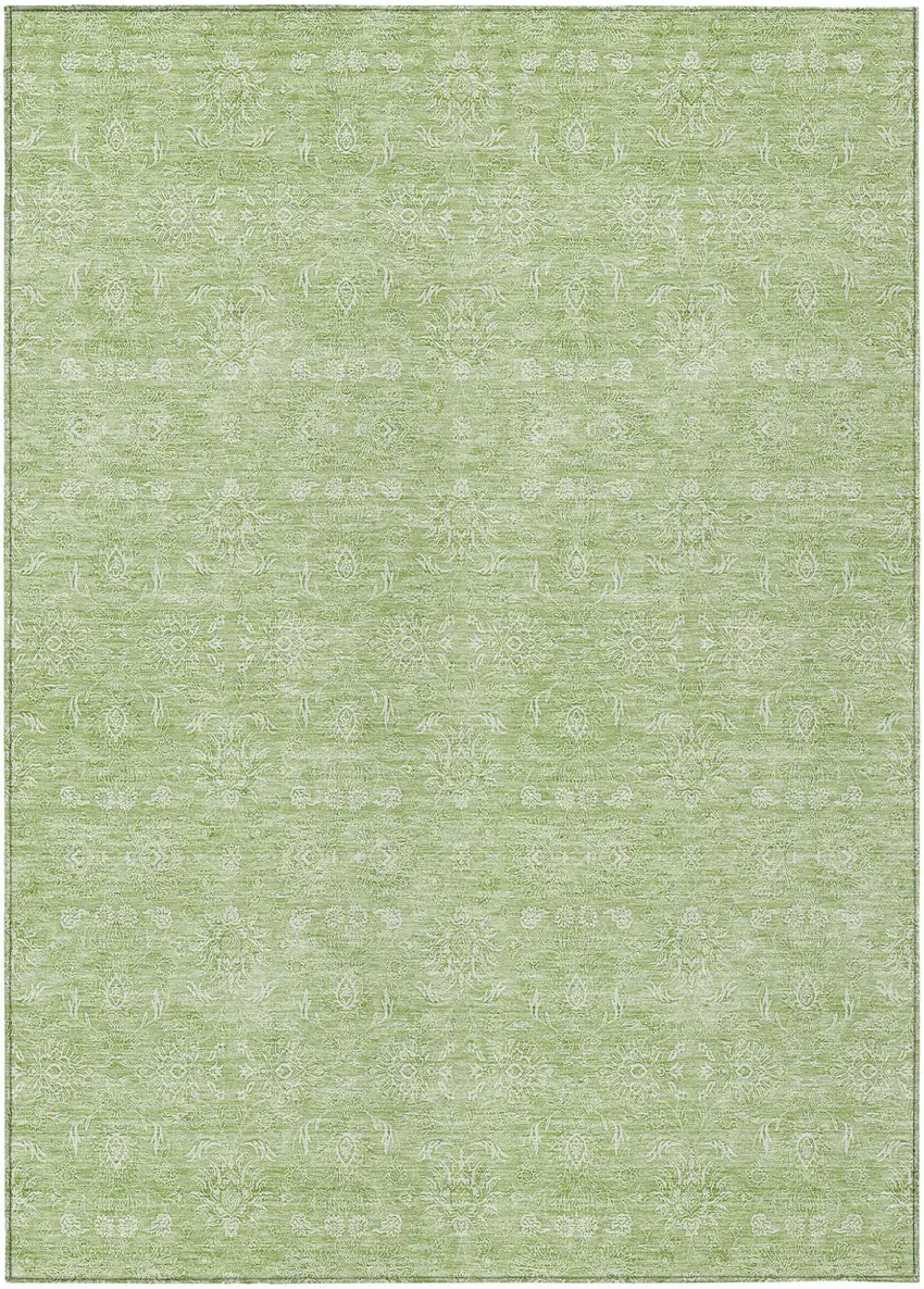 Artichoke Green Mint Green And Ivory Floral Washable Indoor Outdoor Area Rug Photo 1